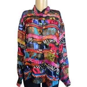 Vintage 90s Chico’s Mixed Print Semi Sheer Blouse